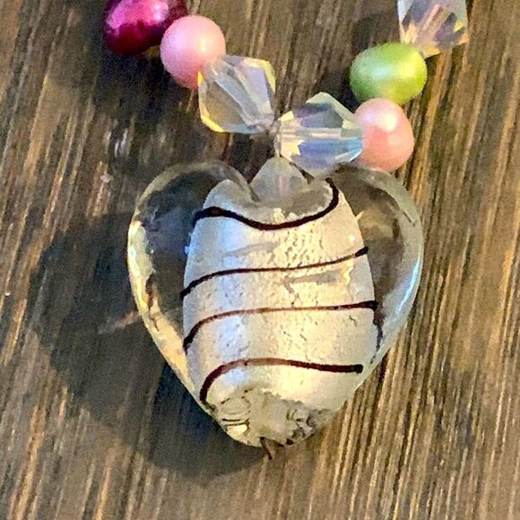 Teng Yue Art Glass Heart Necklace - Freshwater Pearls, Handmade, Gift-Ready - Picture 8 of 12